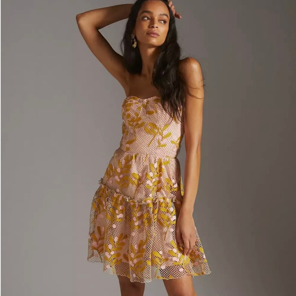 Anthropologie Eva Franco Floral Lace Strapless Mini Dress NWT - Picture 1 of 7